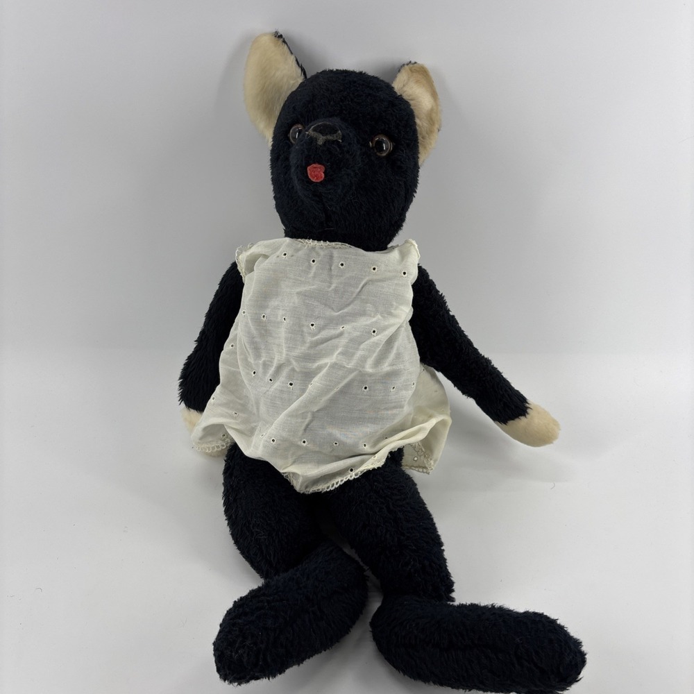 Vintage Douglas Cuddle Toys Wolf 1960's Black Fur White Vest